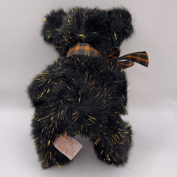 RUSS Berrie Sparkie Halloween Teddy Bear Black 10” Gold Tensel Orange Nose, Bow - Picture 2 of 8